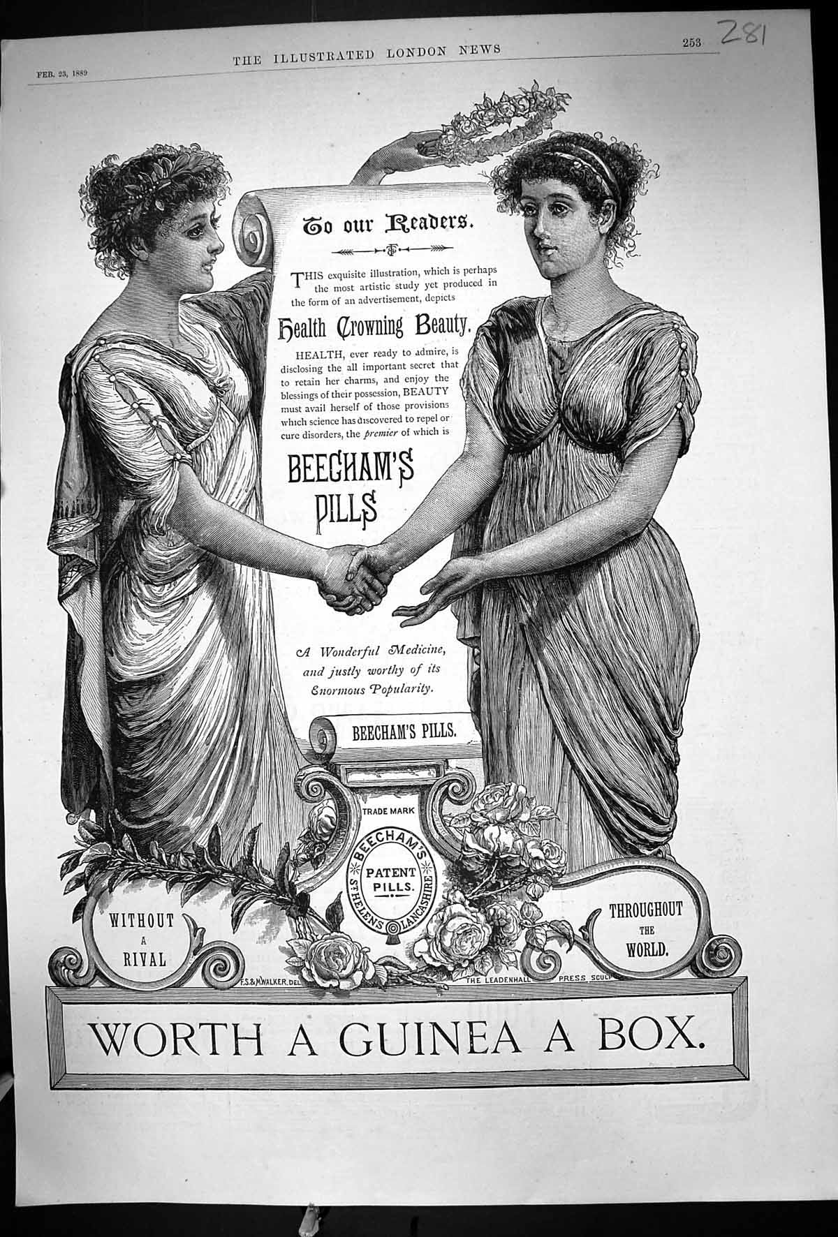 Old 1889 Advertisement Beechams Pills St. Helens Lancashire Medicine Victorian