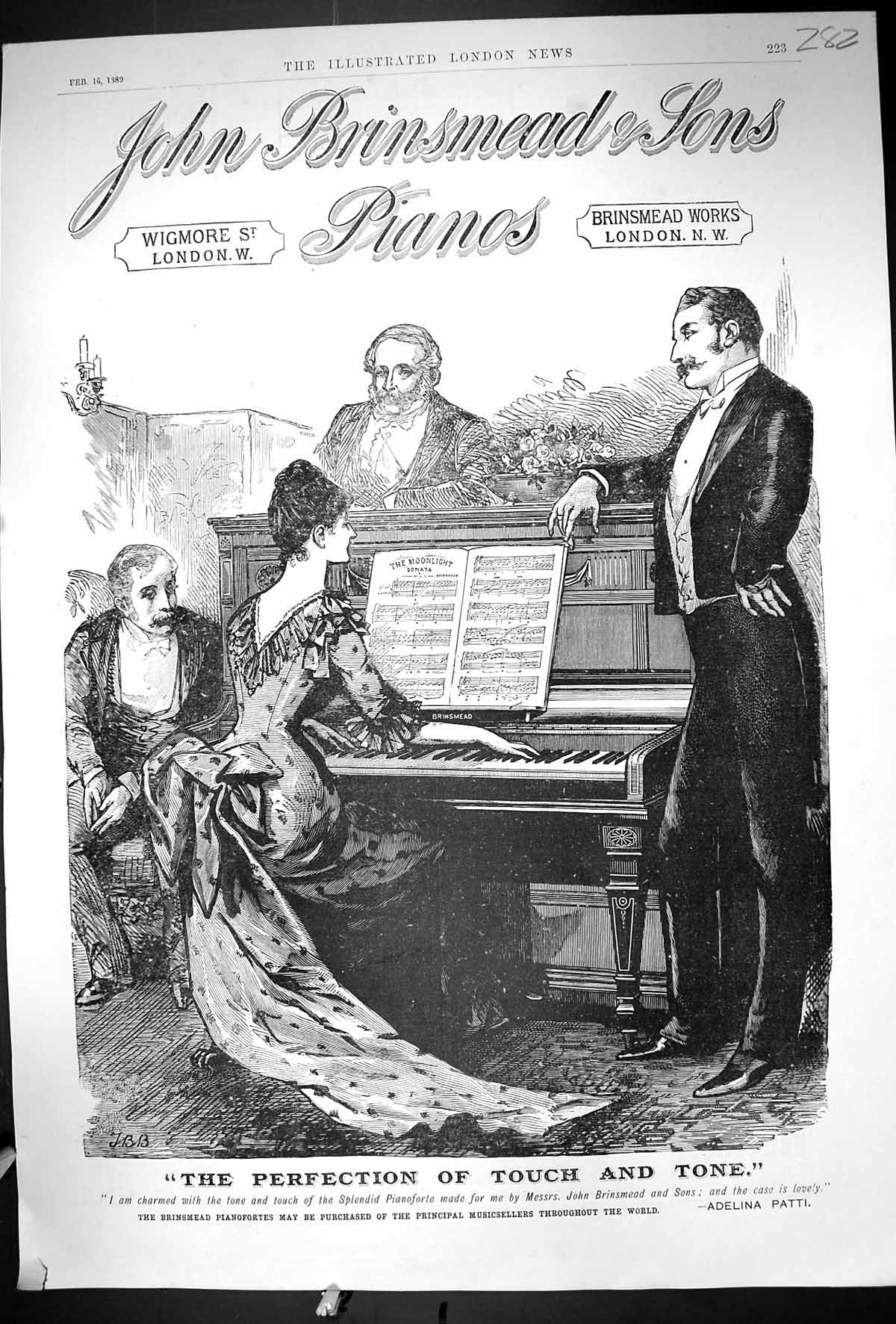 Old Print 1889 Advertisement John Brinsmead Pianos Wigmore Street London 19th