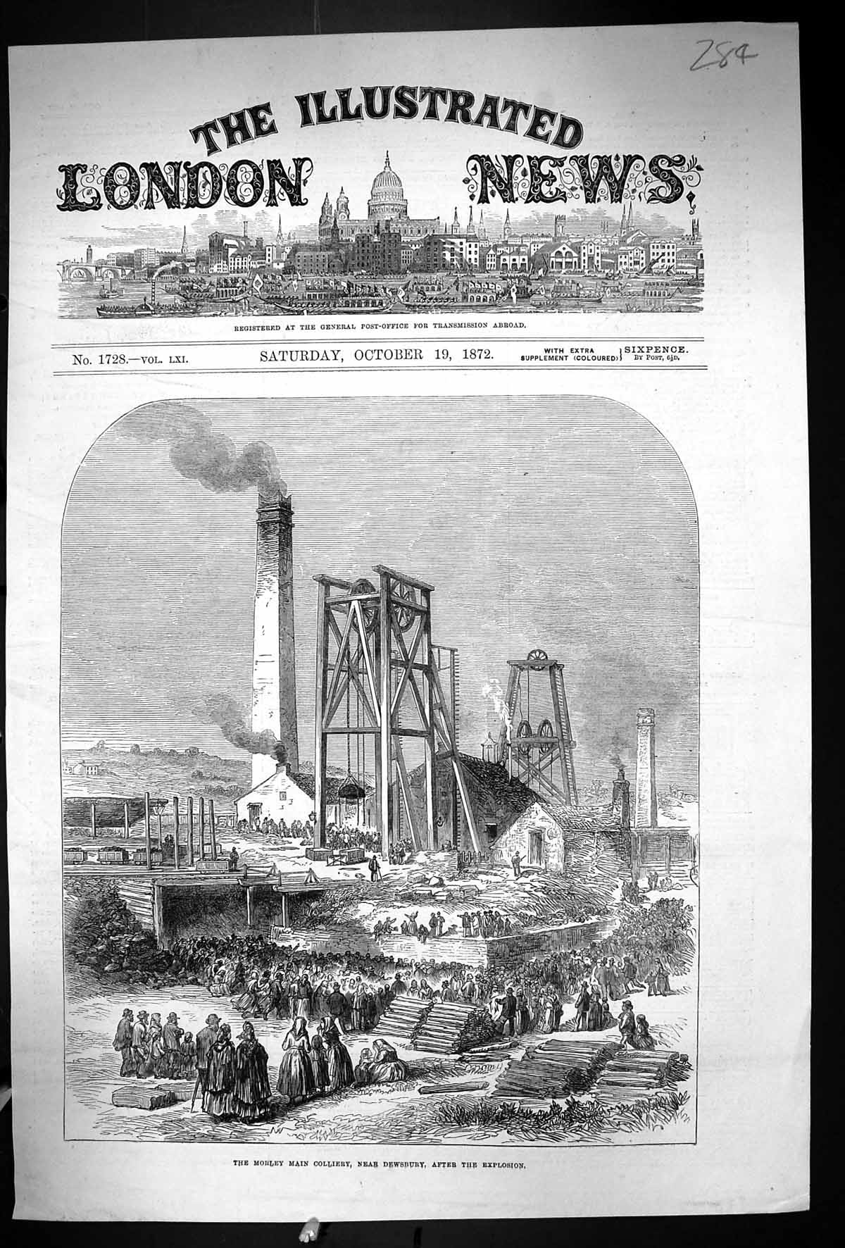 Antique Old Print 1872 View Morley Colliery Dewsbury Explosion Coal Mining 19th