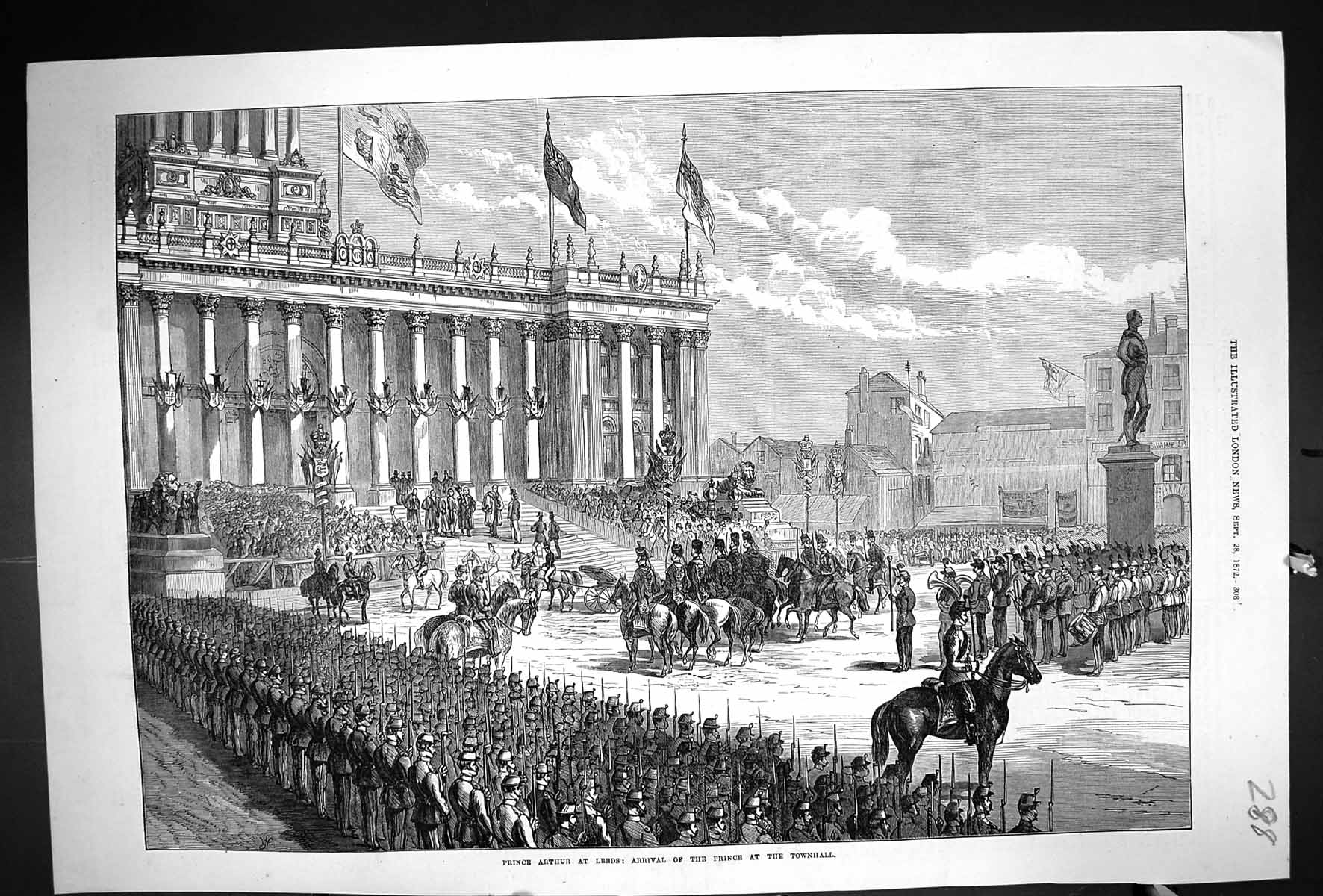 Old Print 1872 Prince Arthur Leeds Procession Townhall Siers Guards Hors 19th