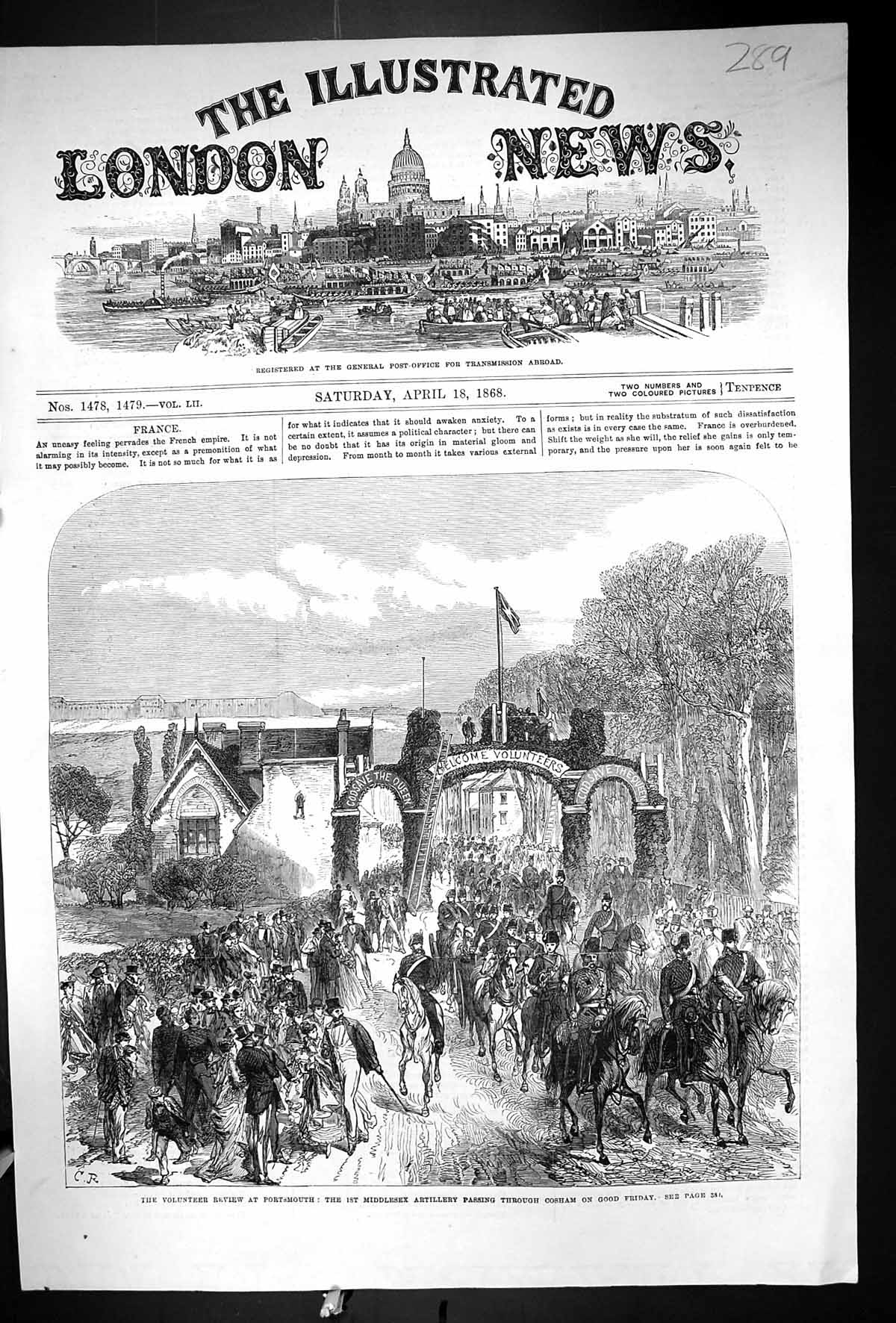 Old 1868 Volunteer Review Portsmouth Middlesex Artillery Procession C Victorian