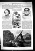 Old Antique Print 1857 Australia Dead Emu Woman Man Portrait River Fall 19th