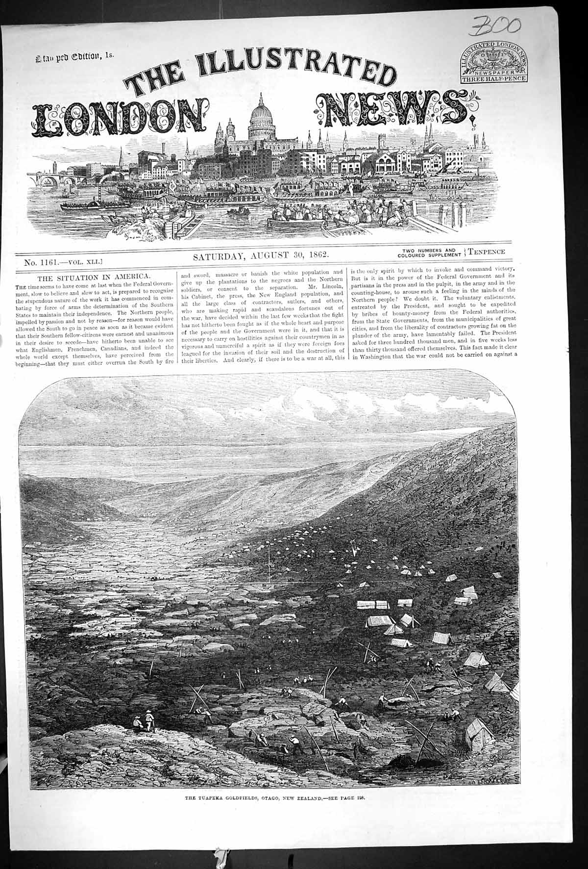 Antique Old Print 1862 View Tuapeka Gfields Otago New Zealand GMining Fine A