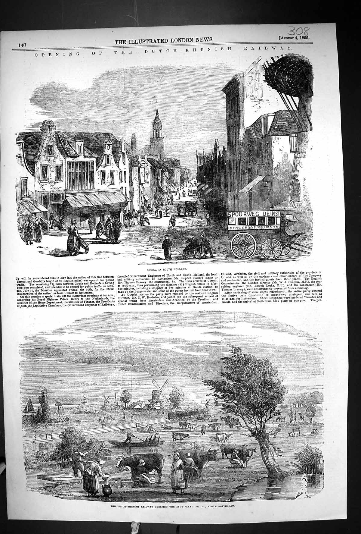 Old 1855 Dutch-Rhenish Railway Gouda Holland Crossing Zyde-Plaas Rott Victorian