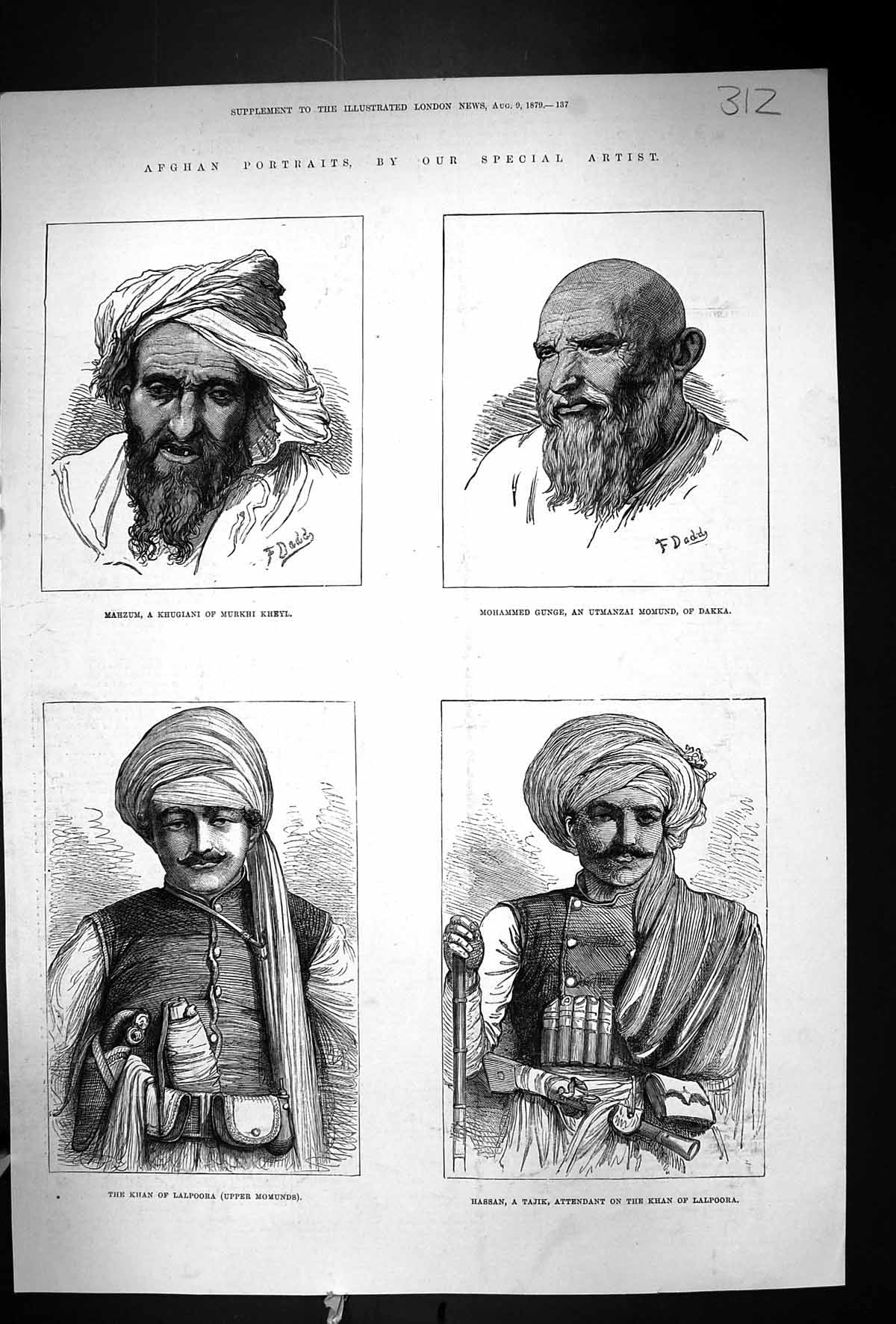 Old 1879 Afhgan Portraits Mahzum Khugiani Mohammed Gunge Khan Lalpoor Victorian