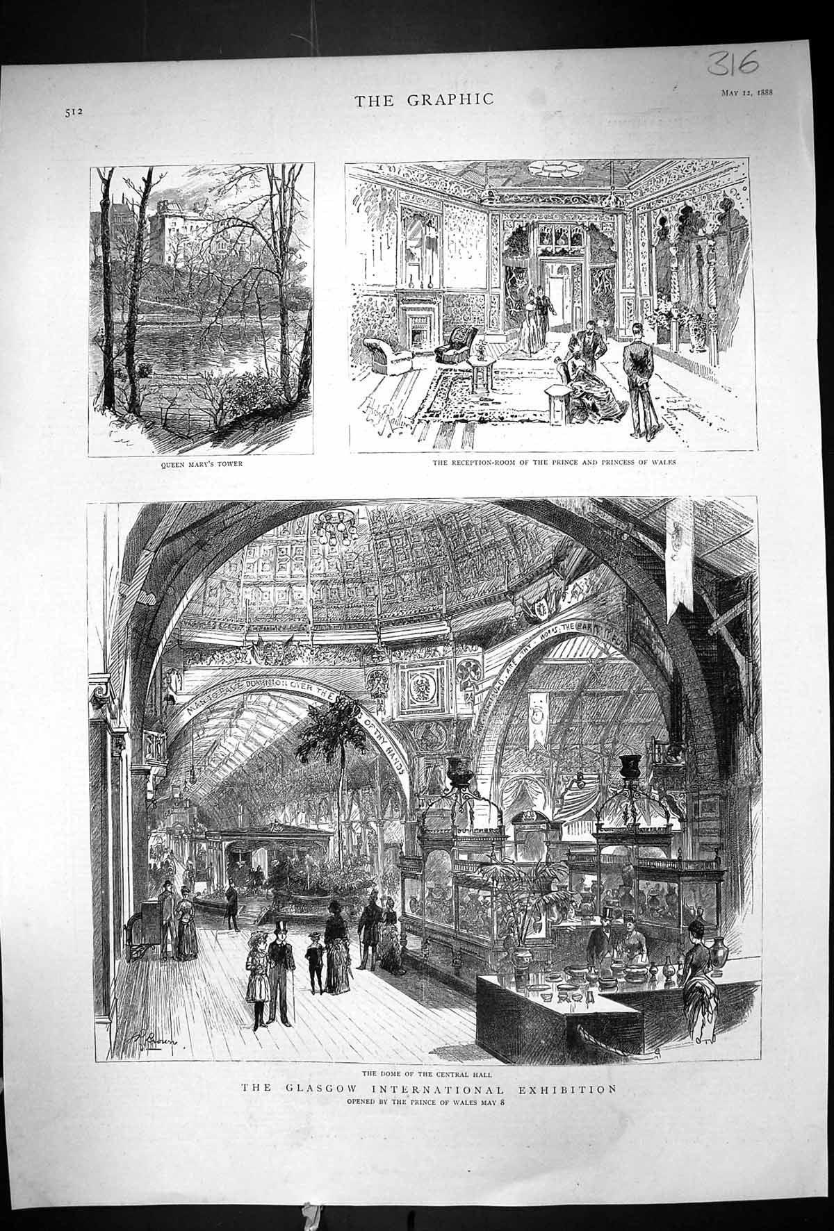 Old 1888 Glasgow International Exhibition Dome Central Hall Queen Mar Victorian