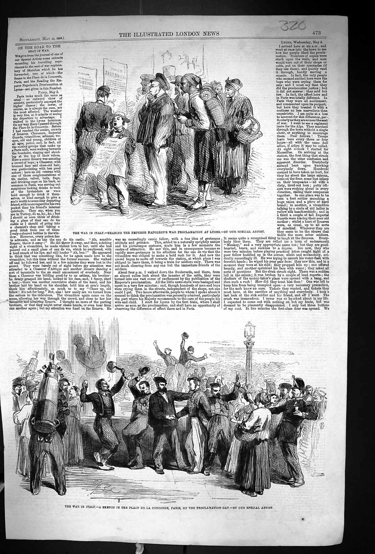 Old 1859 War Italy Emperor Napoleon War Proclamation Lyons Place Conc Victorian