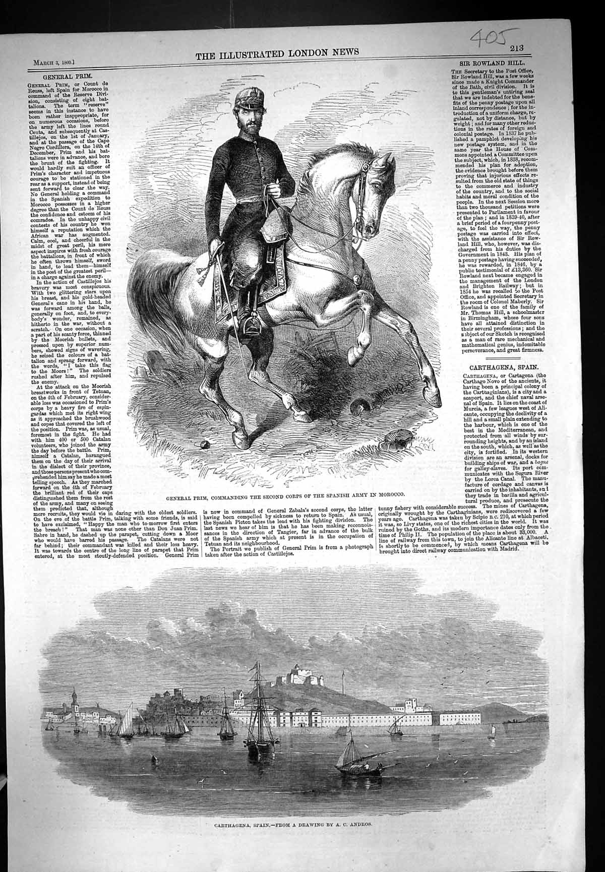 Old 1860 General Prim Spanish Army Morocco Carthagena Spain Ships Boa Victorian