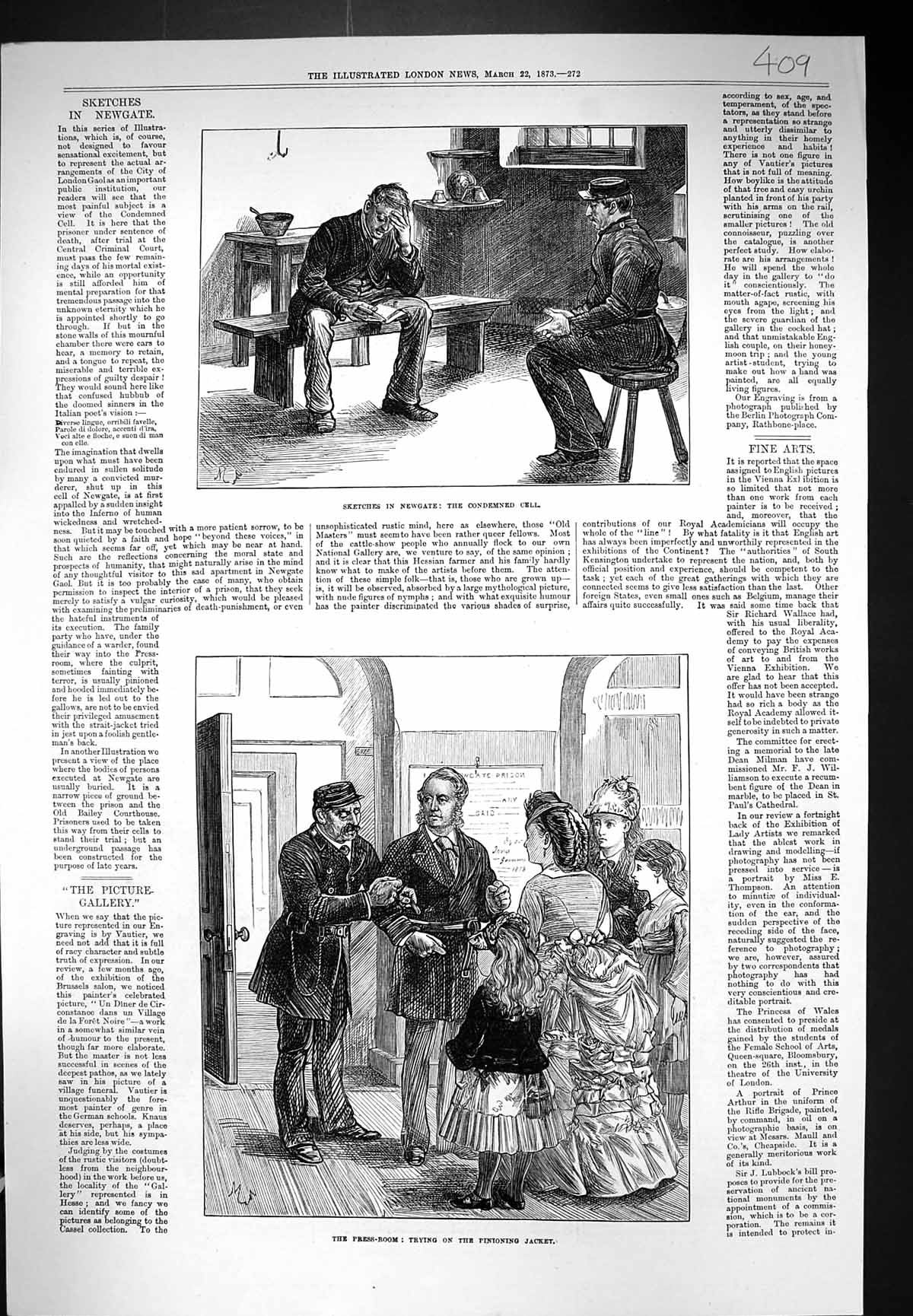 Old 1873 Newgate Prison Condemned Cell Prisoner Press-Room Pinioning Victorian