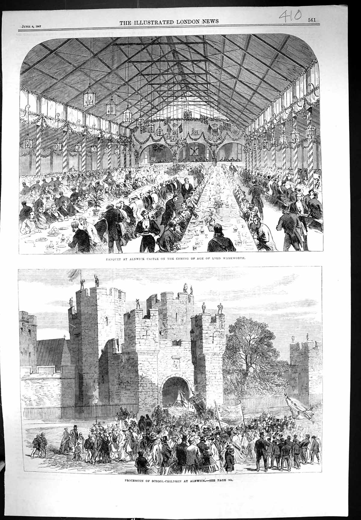 Old 1867 Banquet Alnwick Castle Lord Warkworth School Children Proces Victorian