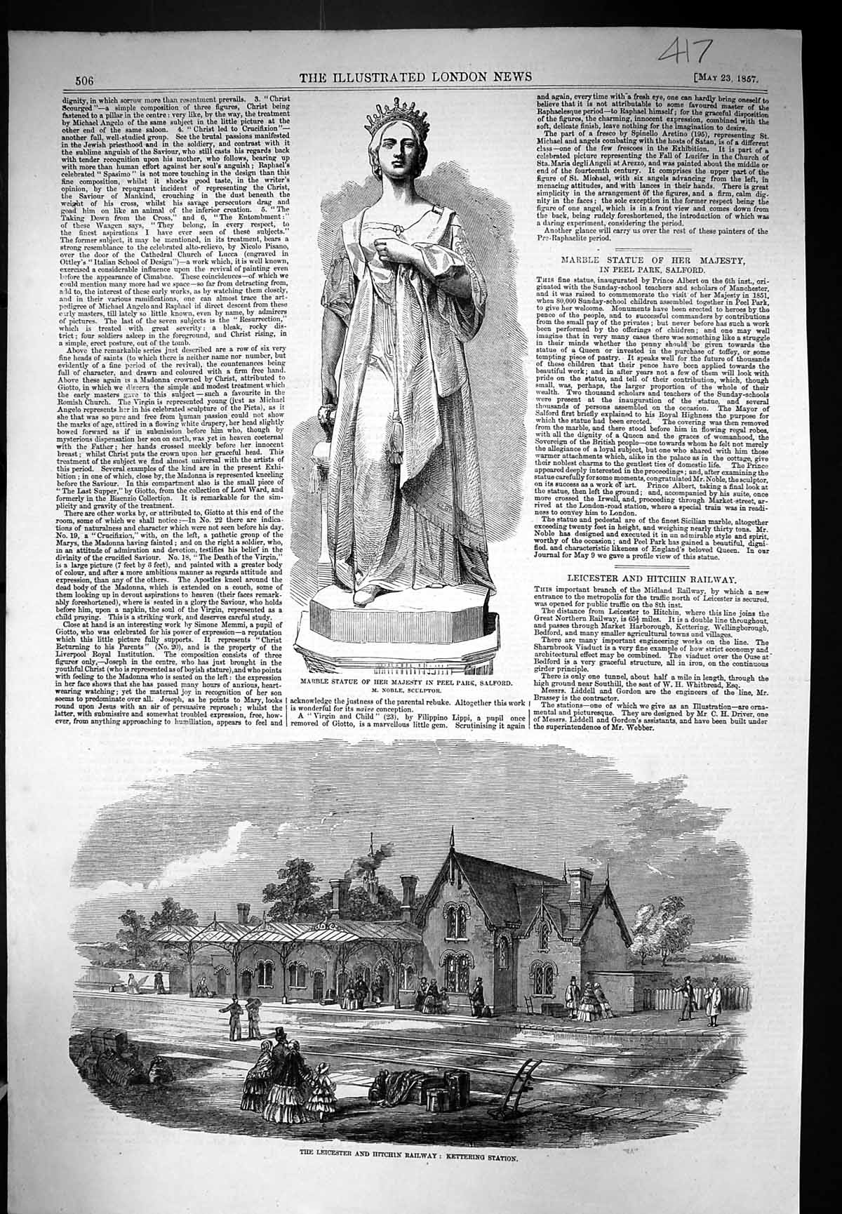 Old 1857 Marble Statue Queen Peel Park Salford Leicester Hitchin Rail Victorian
