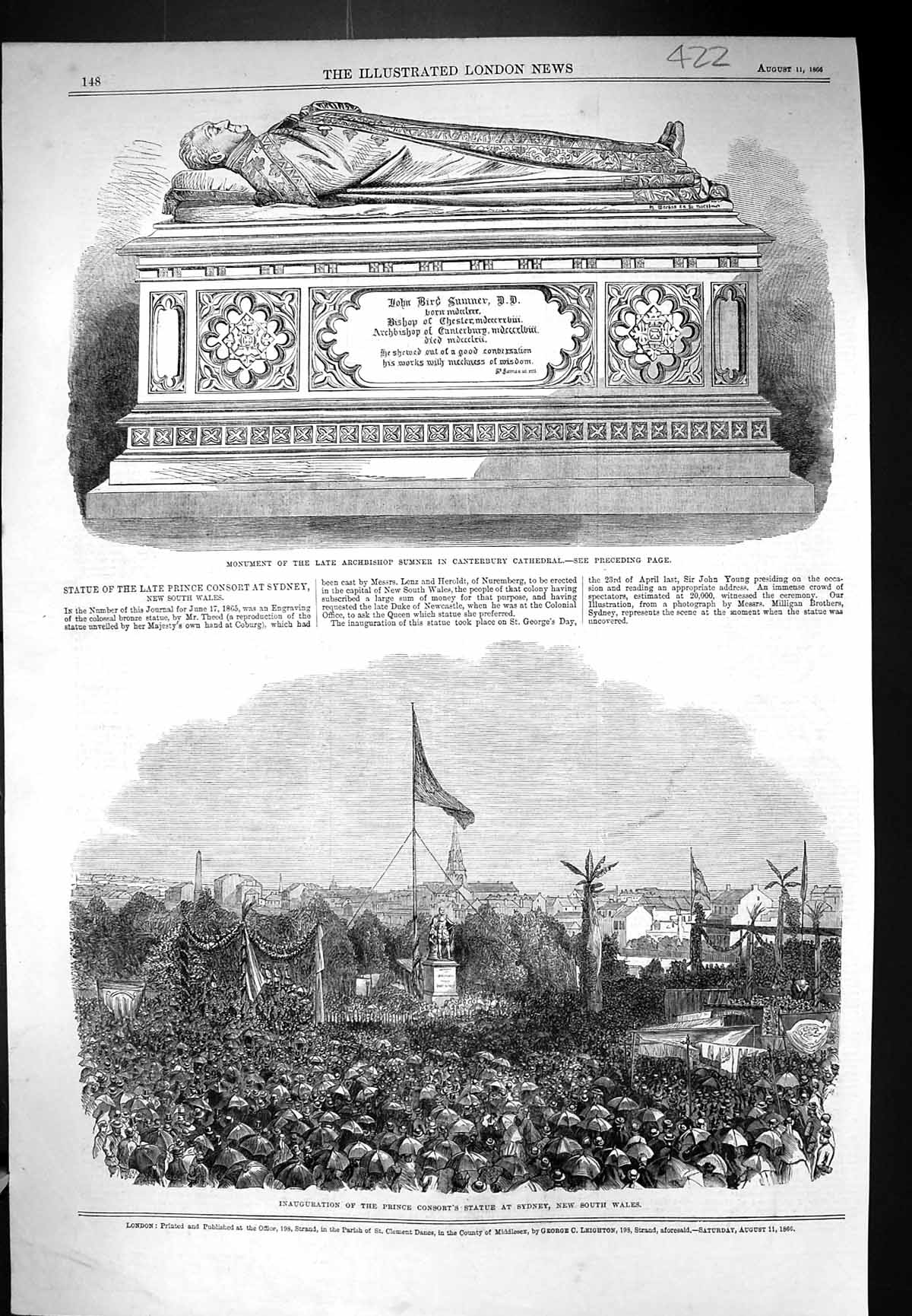 Old 1866 Monument Archbishop Sumner Canterbury Cathedral Prince Conso Victorian