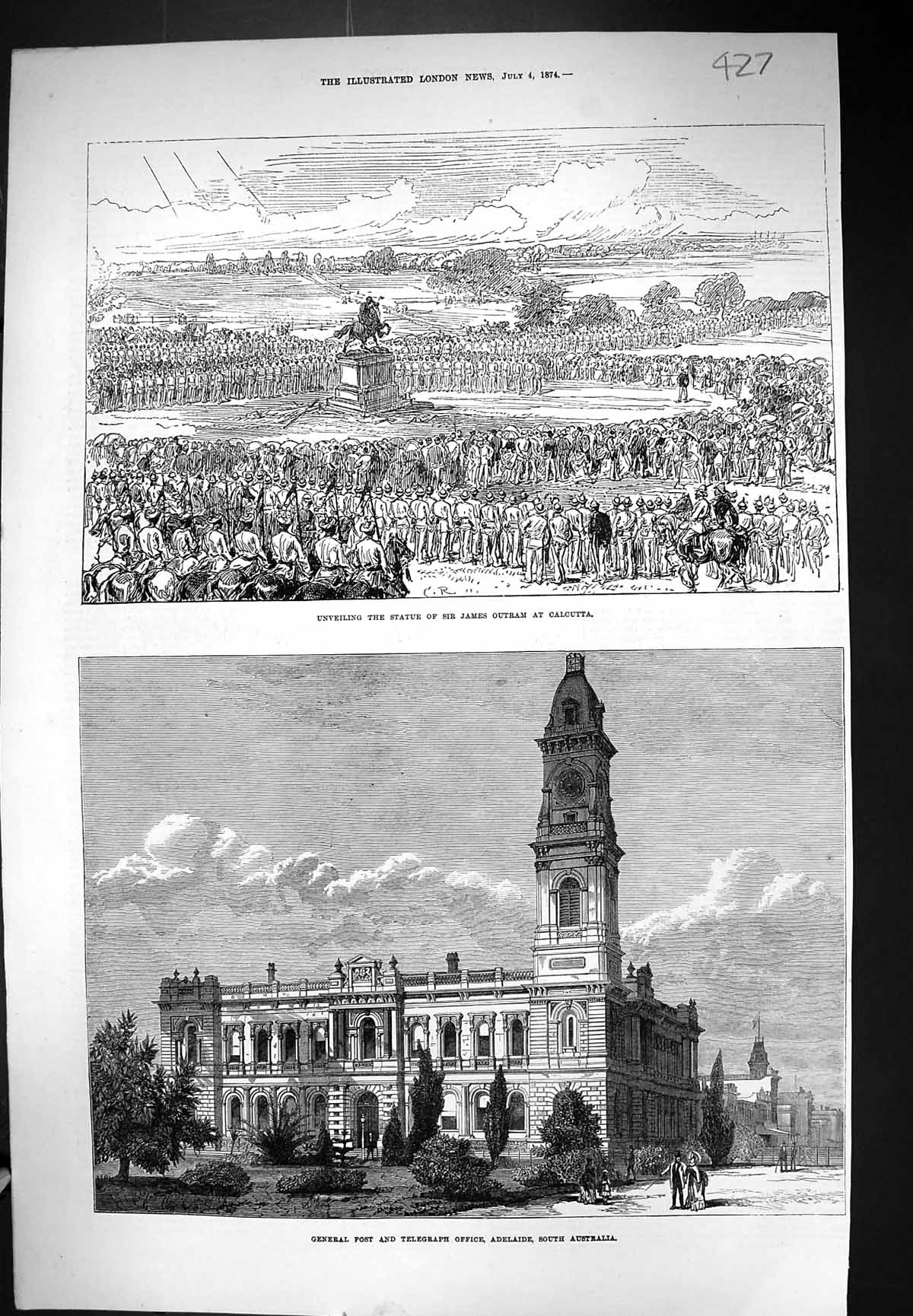 Old 1874 Post Telegraph Office Adelaide Australia Statue James Outram Victorian