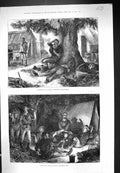 Original Old Antique Print 1873 Christmas Day Scene Australia GMining Diggers