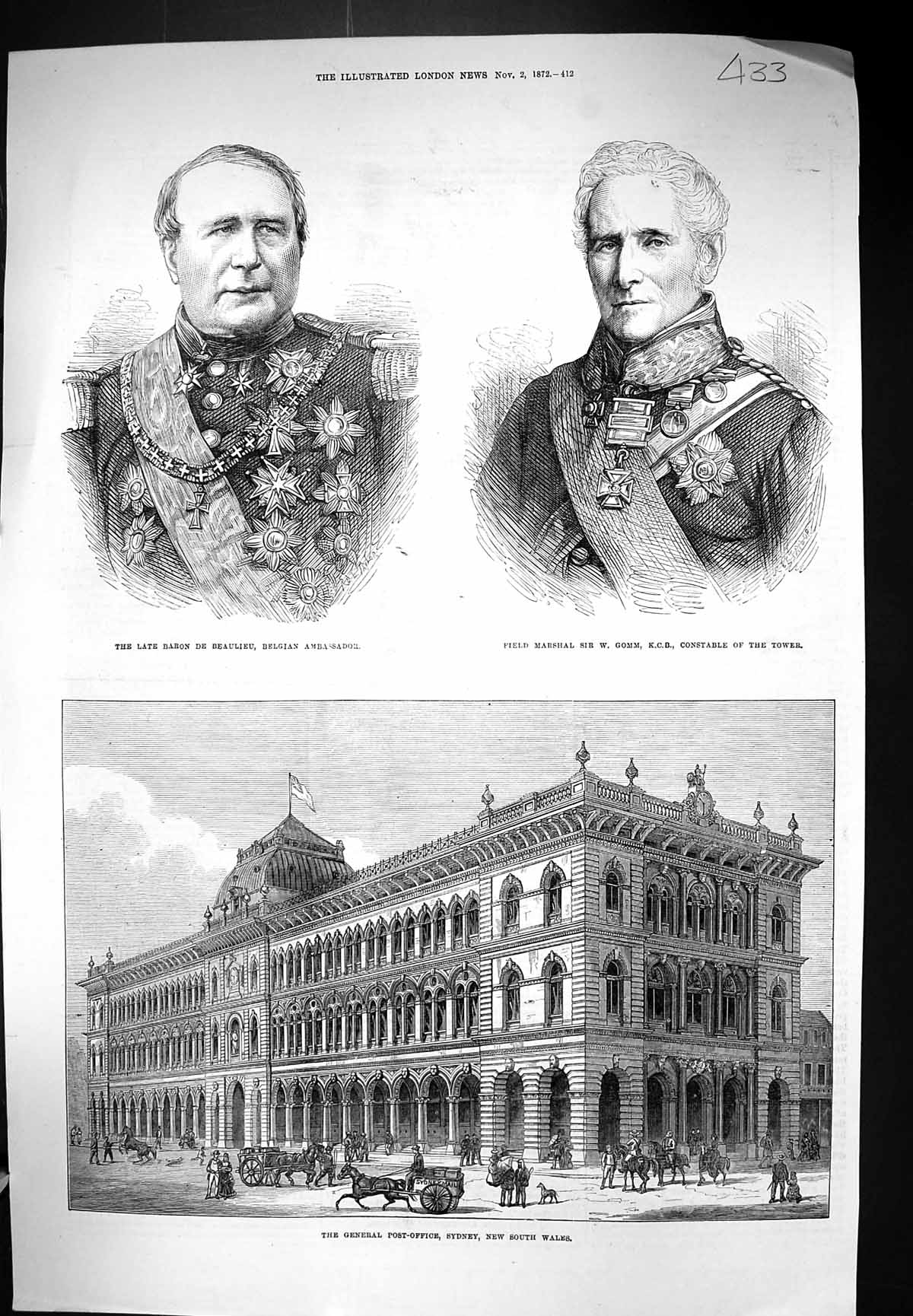Old 1872 Post-Office Sydney Baron Beaulieu Field Marshal Gomm Constab Victorian