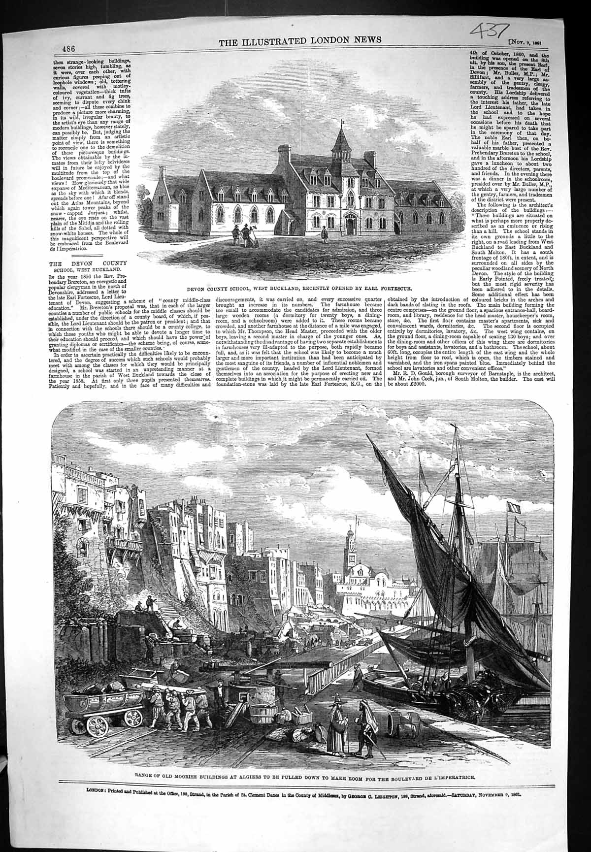 Old 1861 Devon County School Buckland Moorish Buildings Algiers L'Imp Victorian