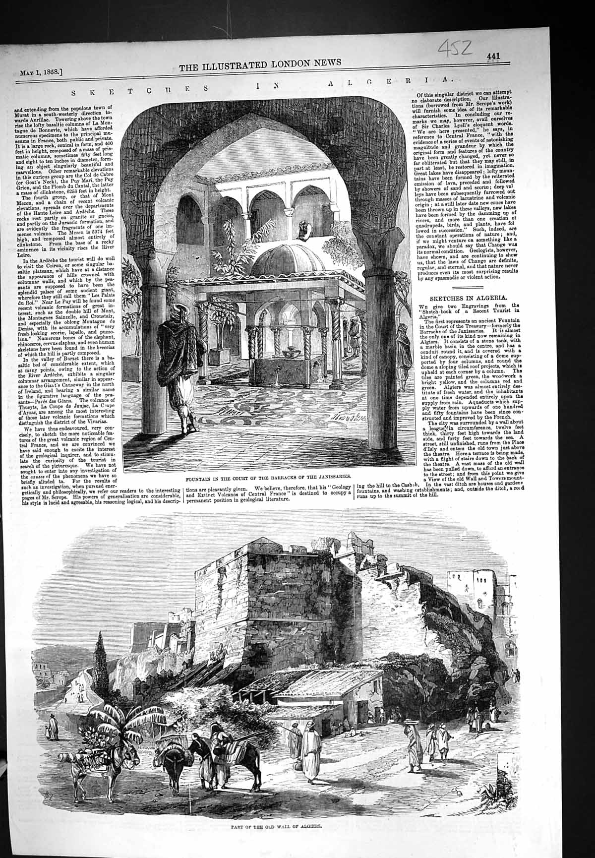 Antique Print 1858 Fountain Court Barracks Janssaries Algeria War Algiers A