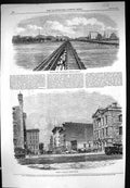 Antique Old Print 1863 Chicago Michigan Central Railway Street Scene America