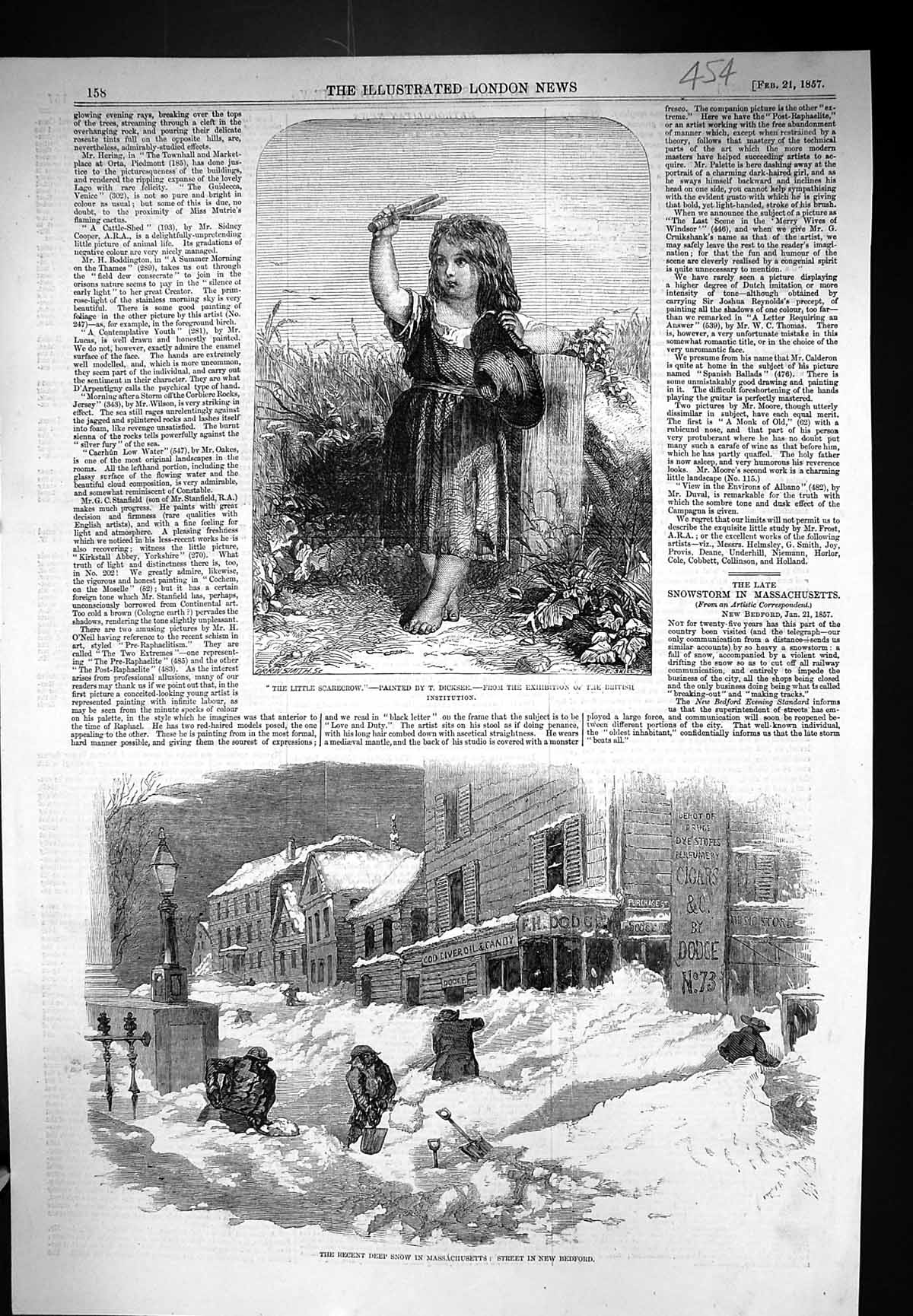 Old 1857 Little Girl Scarecrow Deep Snow Storm Massachusetts America Victorian