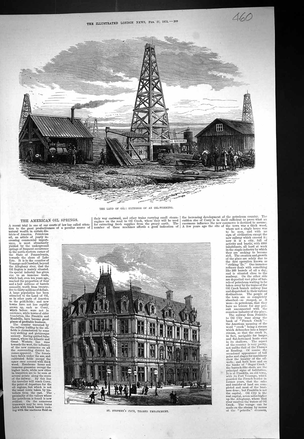 Old 1875 America Oil Springs Oil-Working Well St. Stephen'S Club Tham Victorian