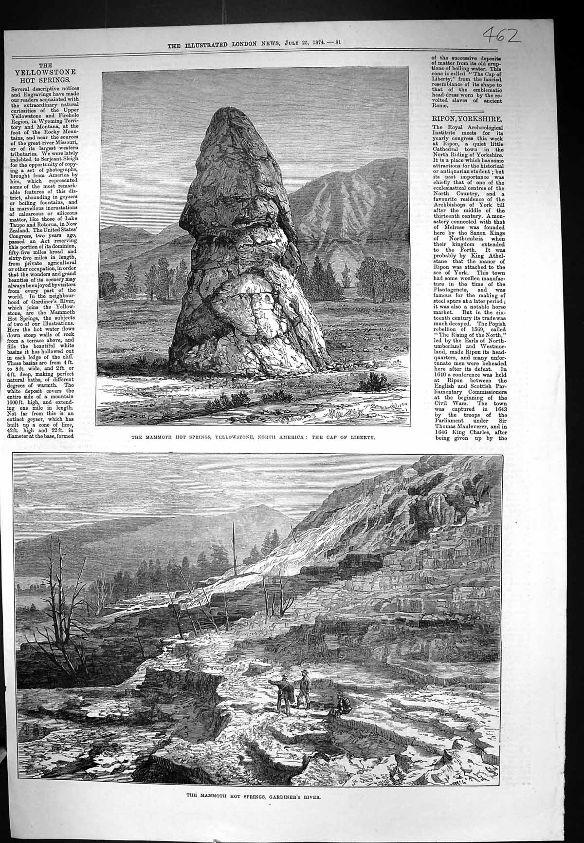 Old 1874 Mammoth Hot Springs Yellowstone America Cap Liberty Gardiner Victorian