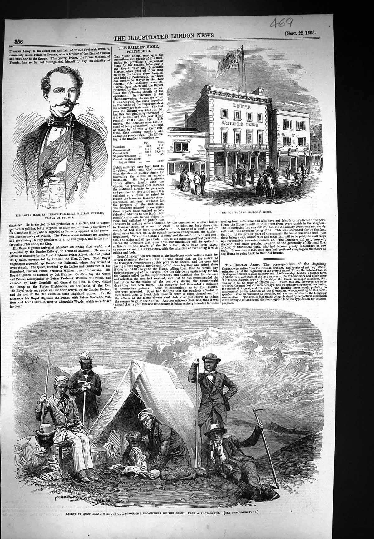 Old 1855 Ascent Mount Blanc Camp Portsmouth Sailor'S Home Prince Fred Victorian
