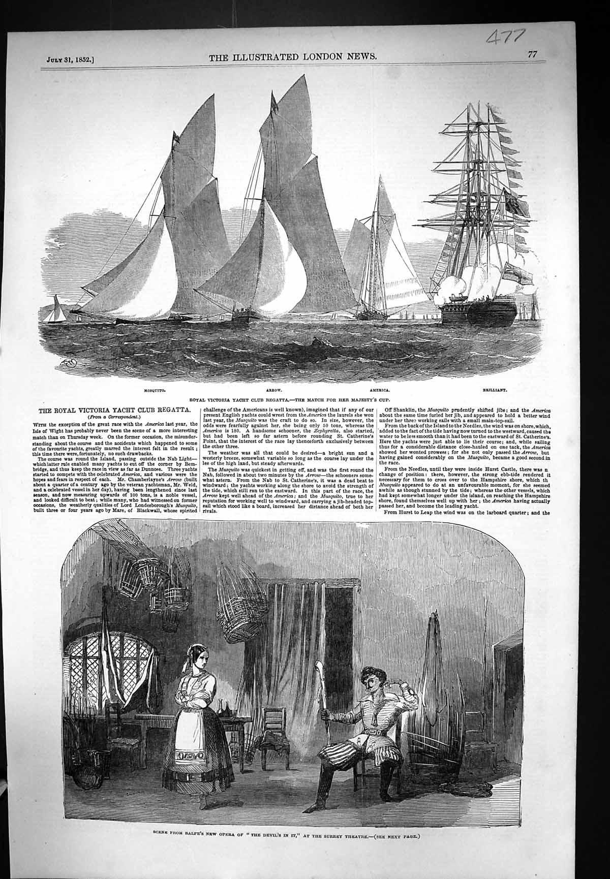 Old 1852 Ralfe Opera Devil'S Surrey Theatre Ships Mosquito Arrow Amer Victorian