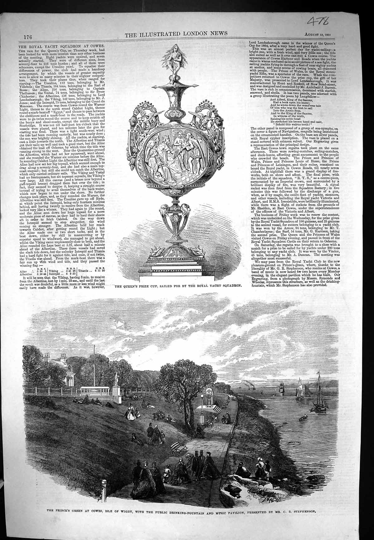 Old 1864 Prince'S Green Cowes Isle Wight Music Pavilion Queen'S Prize Victorian