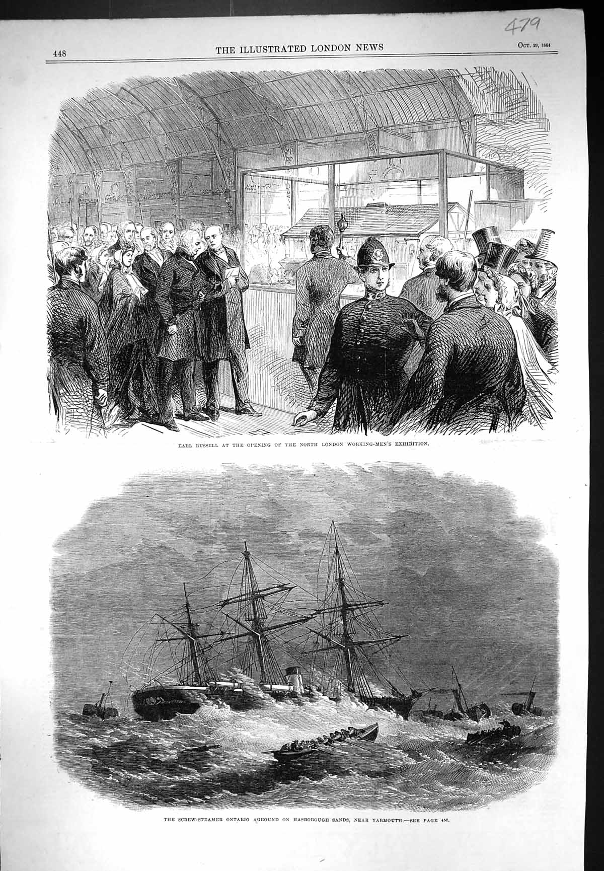 Old 1864 Earl Russell London Working Men Exhibition Ship Ontario Hasb Victorian