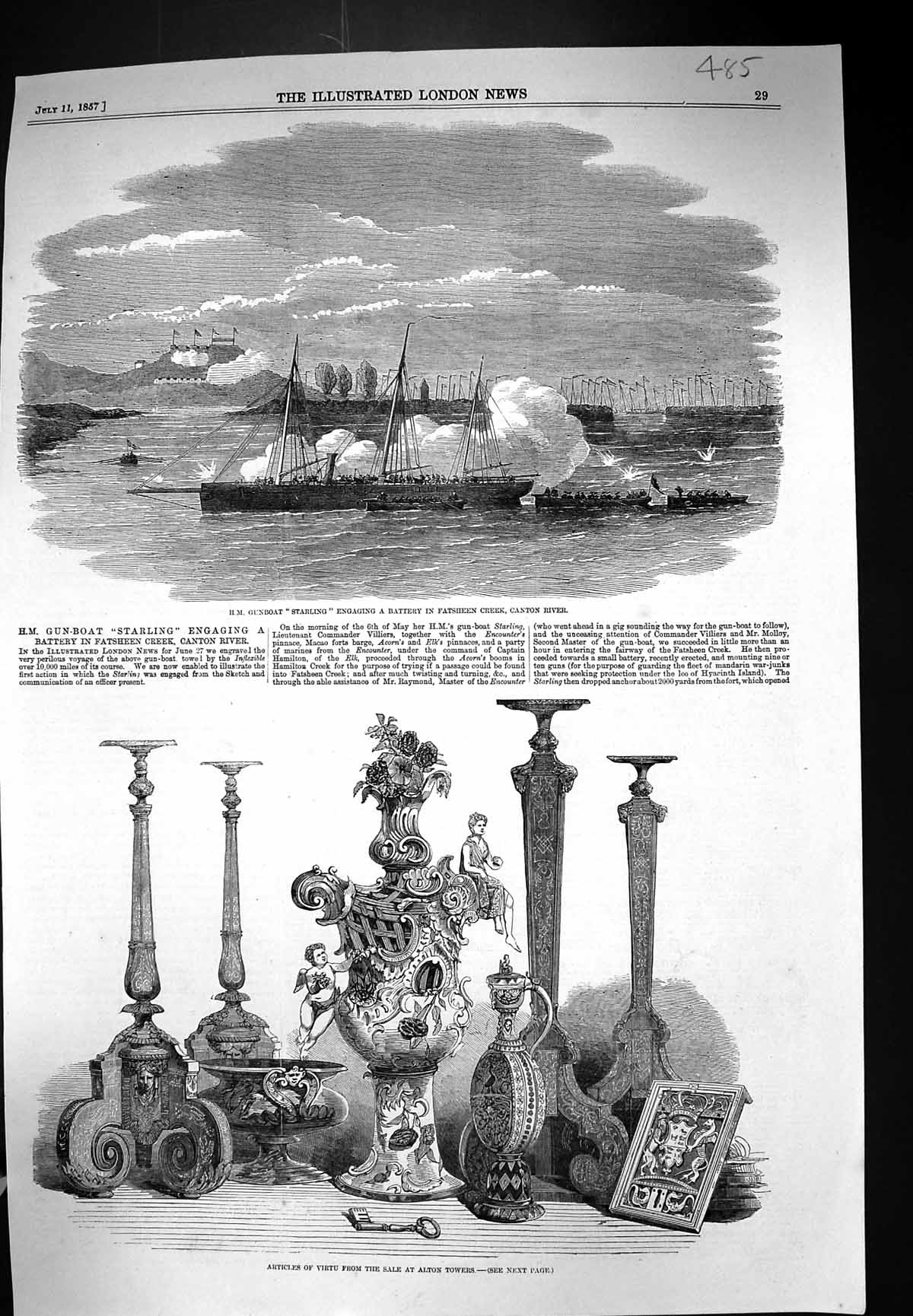 Old 1857 Virtu Sale Alton Towers H.M. Gunboat Starling Ships Fatsheen Victorian