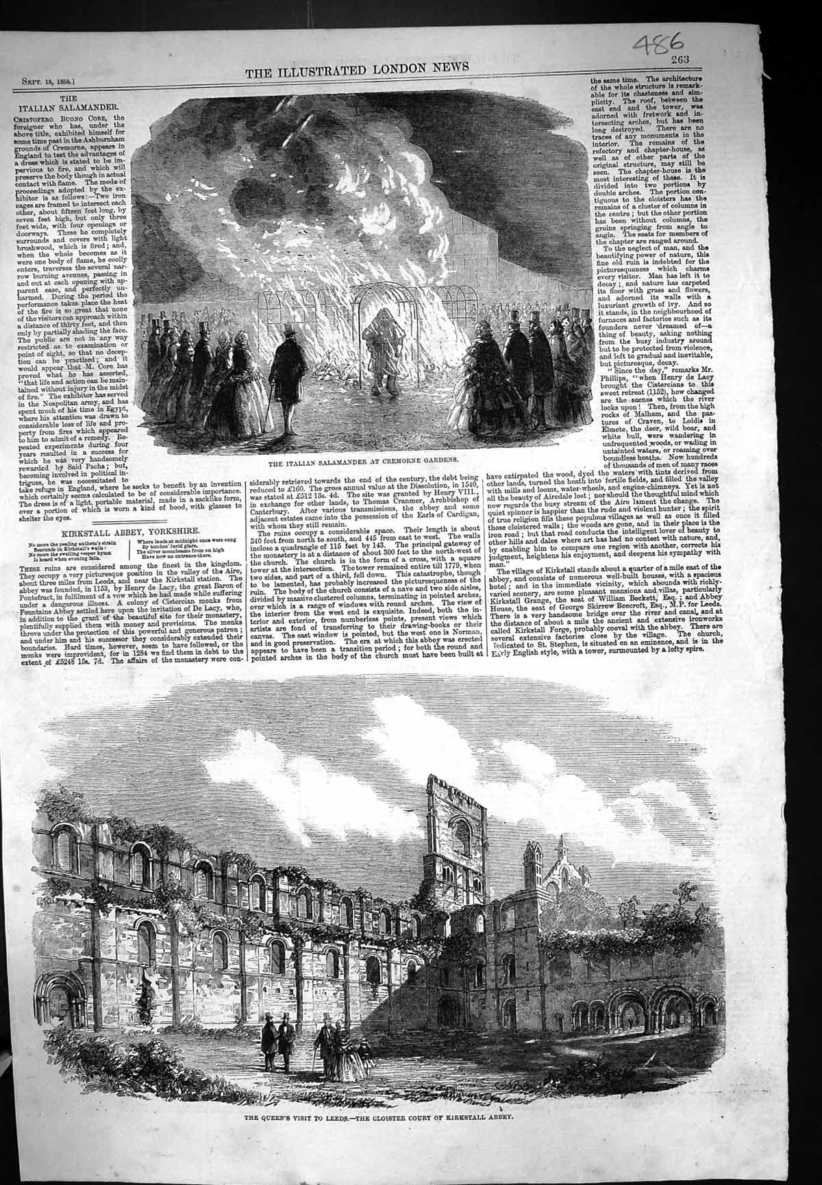 Old 1858 Italian Salamander Cremorne Gardens Queen Leeds Cloister Kir Victorian