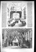 Old Print 1854 ham Lyceumm Educational Exhibition Baronial Hall Church T 19th