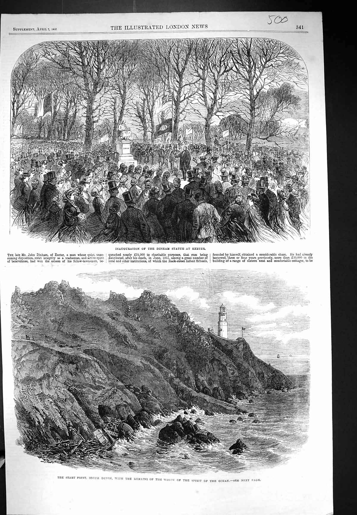Old 1866 Inauguration Dinham Statue Exeter Devon Ship Wreck Spirit Oc Victorian
