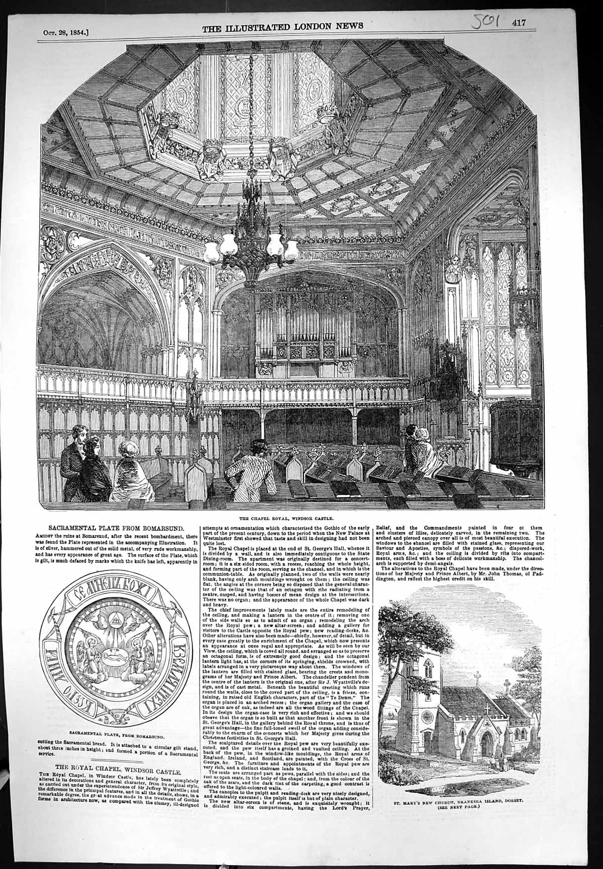 Old 1854 Chapel Royal Windsor Castle St. Mary'S Church Branksea Islan Victorian