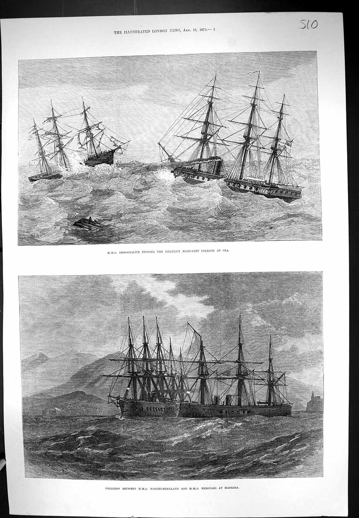 Old 1873 Ship H.M.S. Immortalite Margaret Pollock Sea Northumberland Victorian