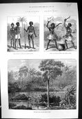 Old Print 1873 River Prah Forest Assin Ashantee Gaman Sier Priests Deiti 19th