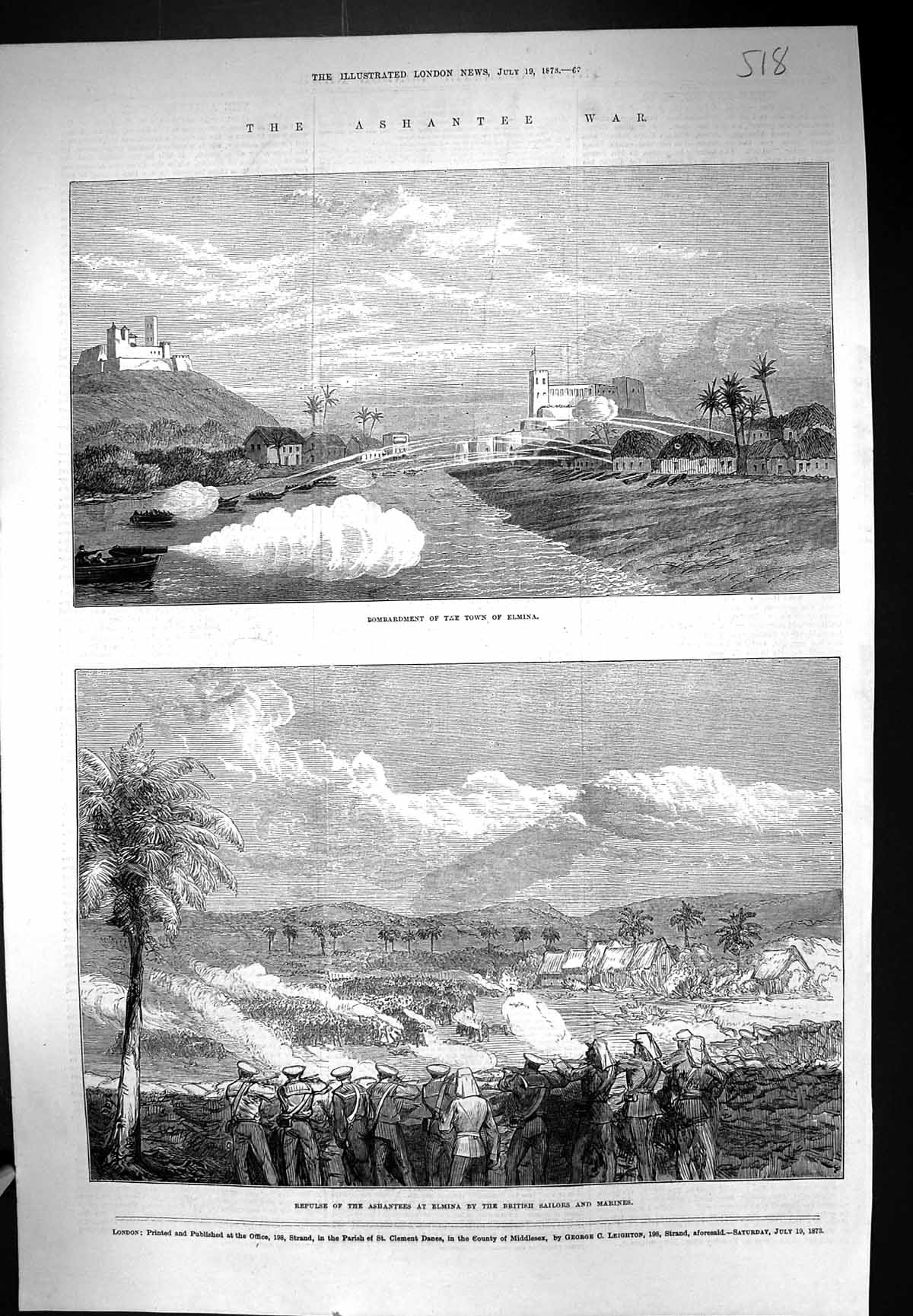 Old 1873 Ashantee War Bombardment Town Elmina British Sailors Marines Victorian