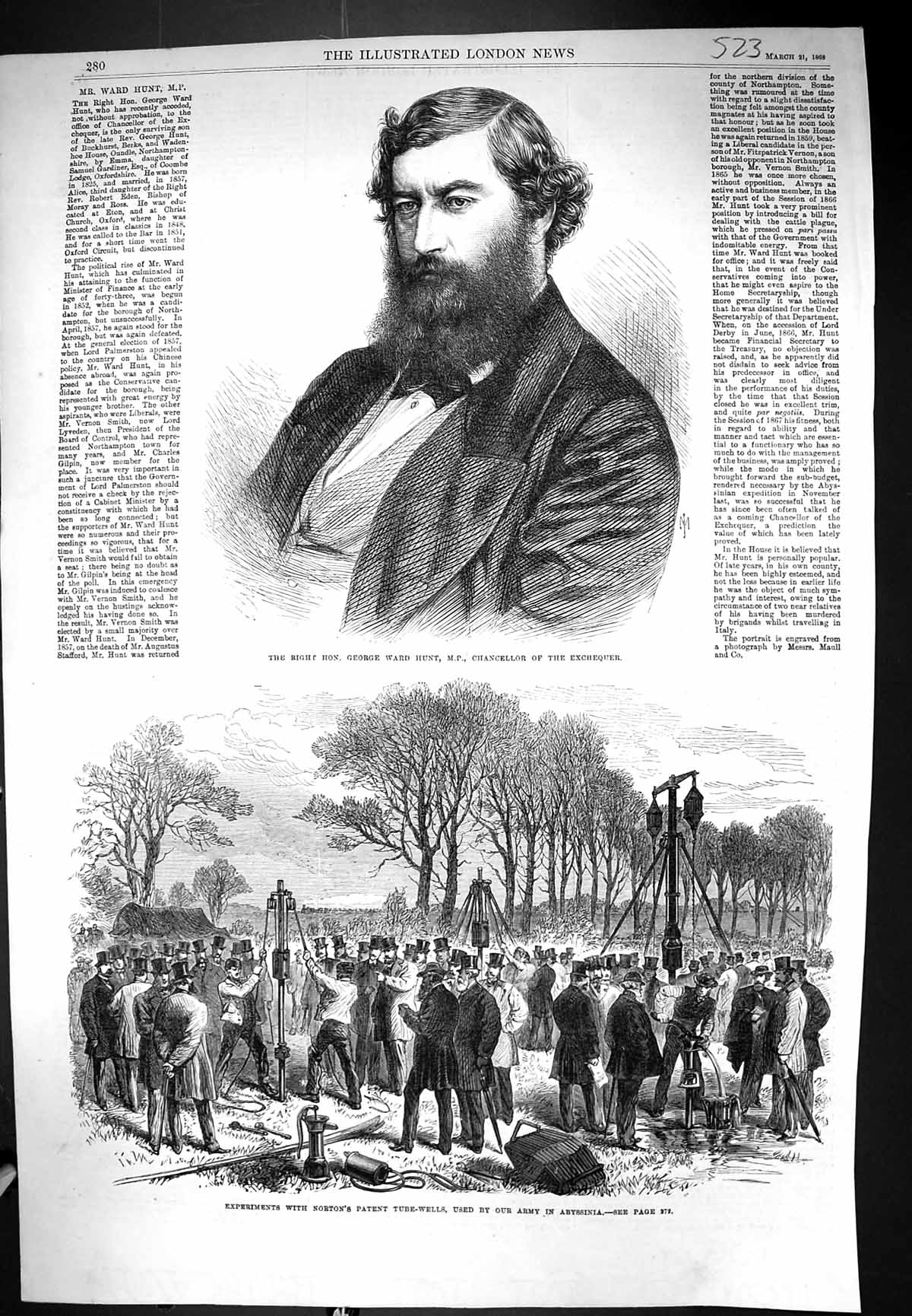 Old 1868 George Ward Hunt Chancellor Exchequer Norton Tube-Wells War Victorian