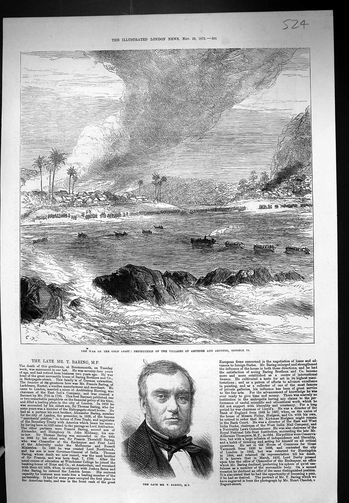 Antique Old Print 1873 Baring War GCoast Destruction Villages Ampenee Akimfoo