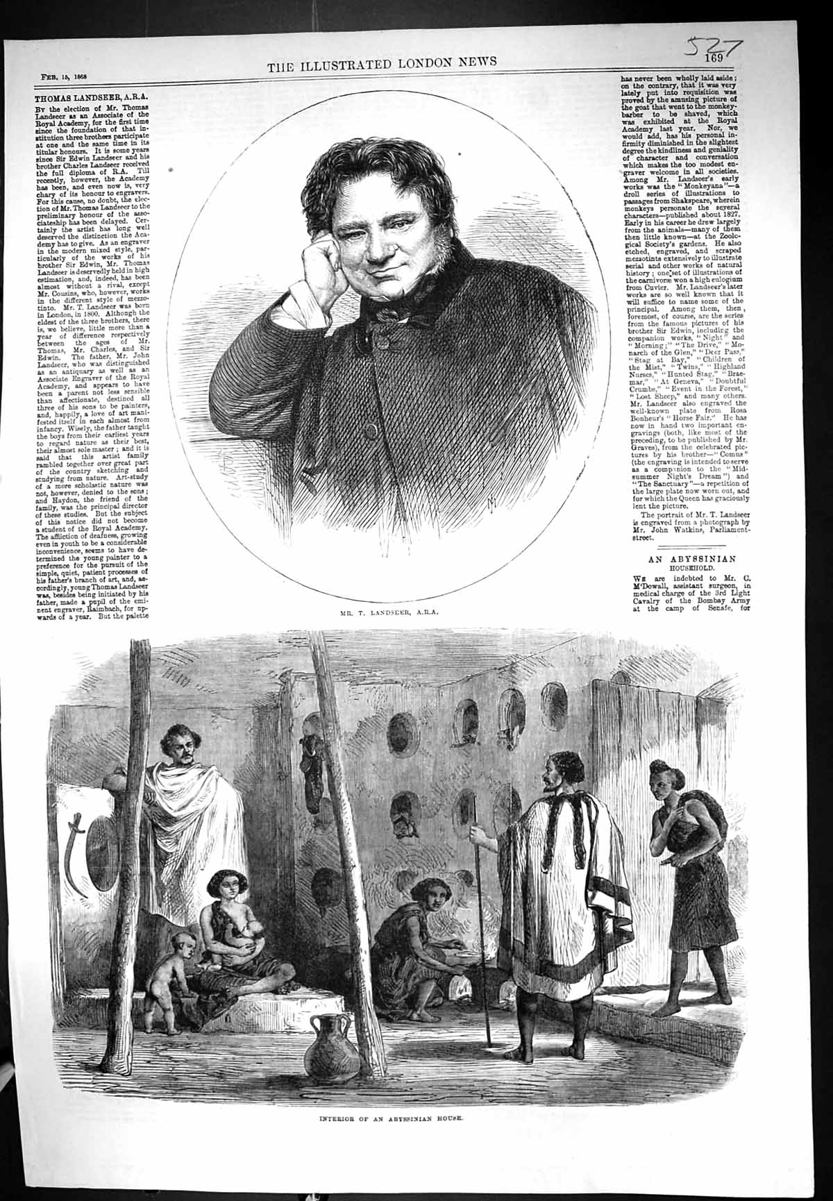 Antique Print 1868 Thomas Landseer Interior Abyssinian Home Natives Africa 19th