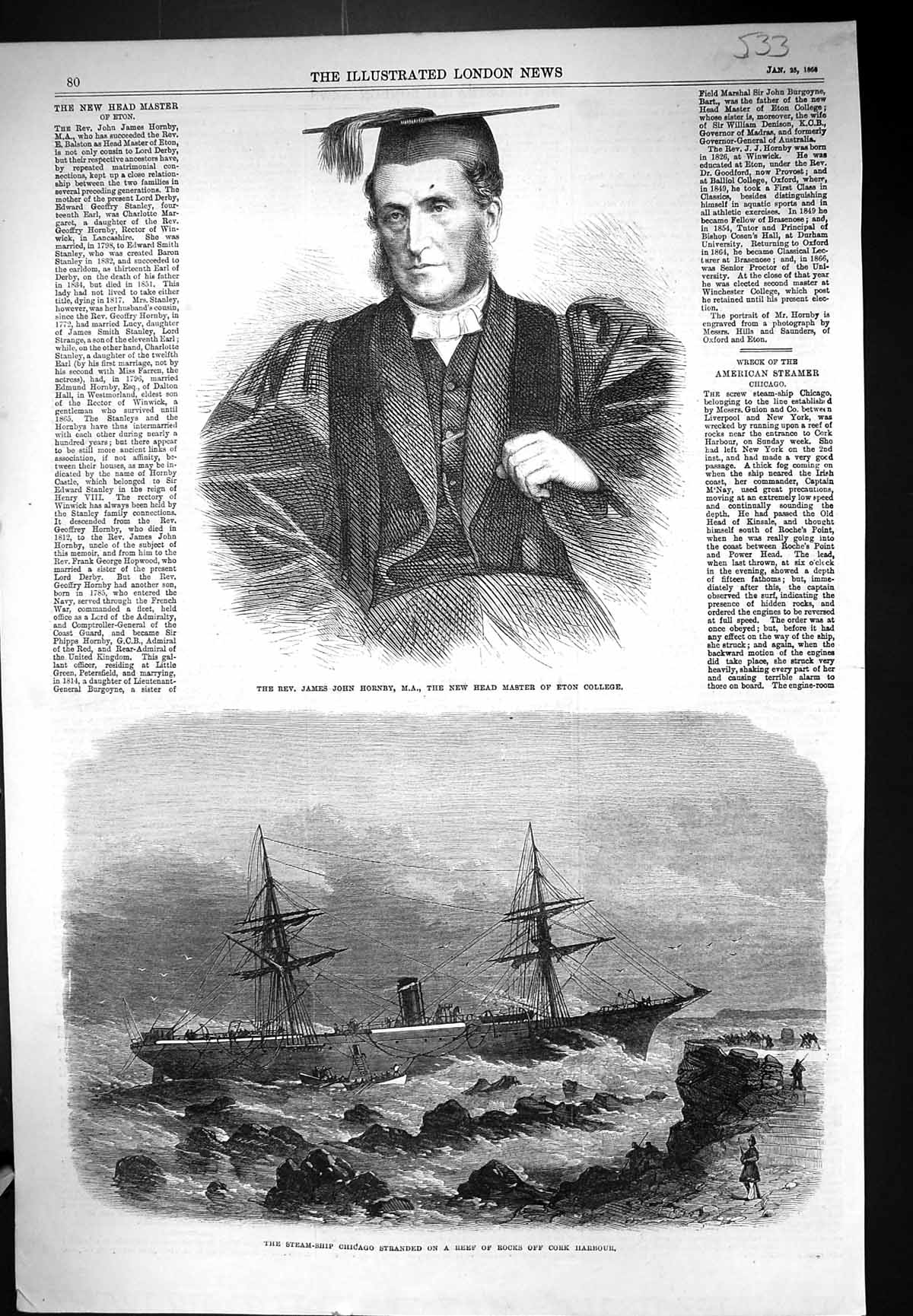 Old 1868 Rev. James John Hornby Head Master Eton College Steam Ship C Victorian