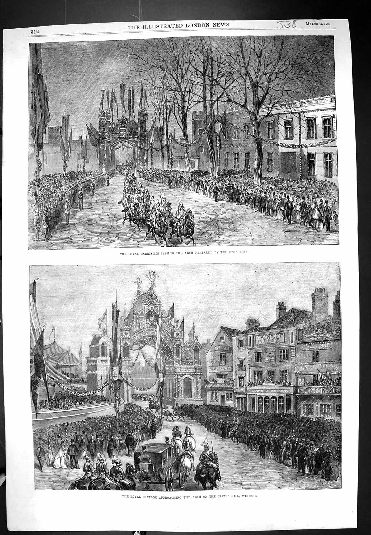 Old 1863 Royal Carriages Eton Boys Arch Cortege Castle Hill Windsor L Victorian