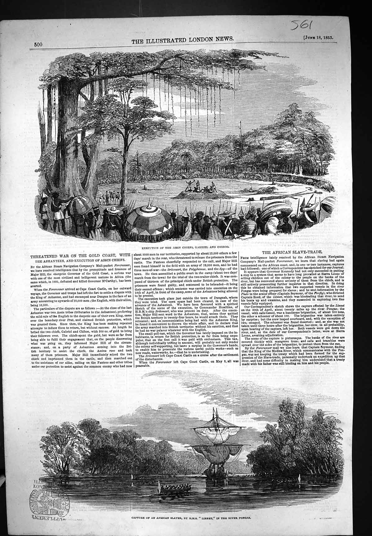 Old 1853 Execution Assin Chiefs Gabriel Chiboo Capture Africa Slaver Victorian