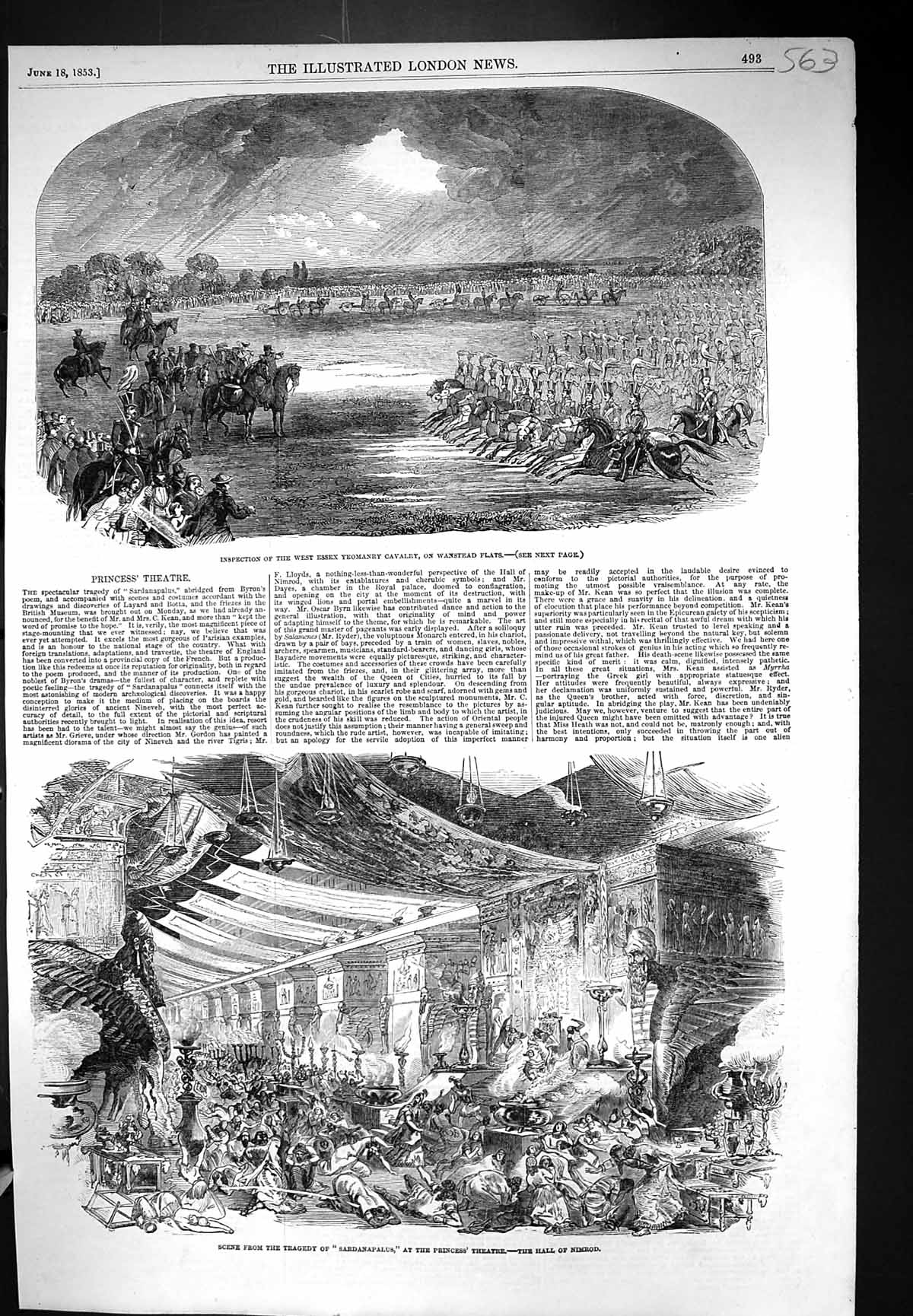 Old 1853 Sardanapalus Princess Theatre Inspection Essex Yeomanry Wans Victorian