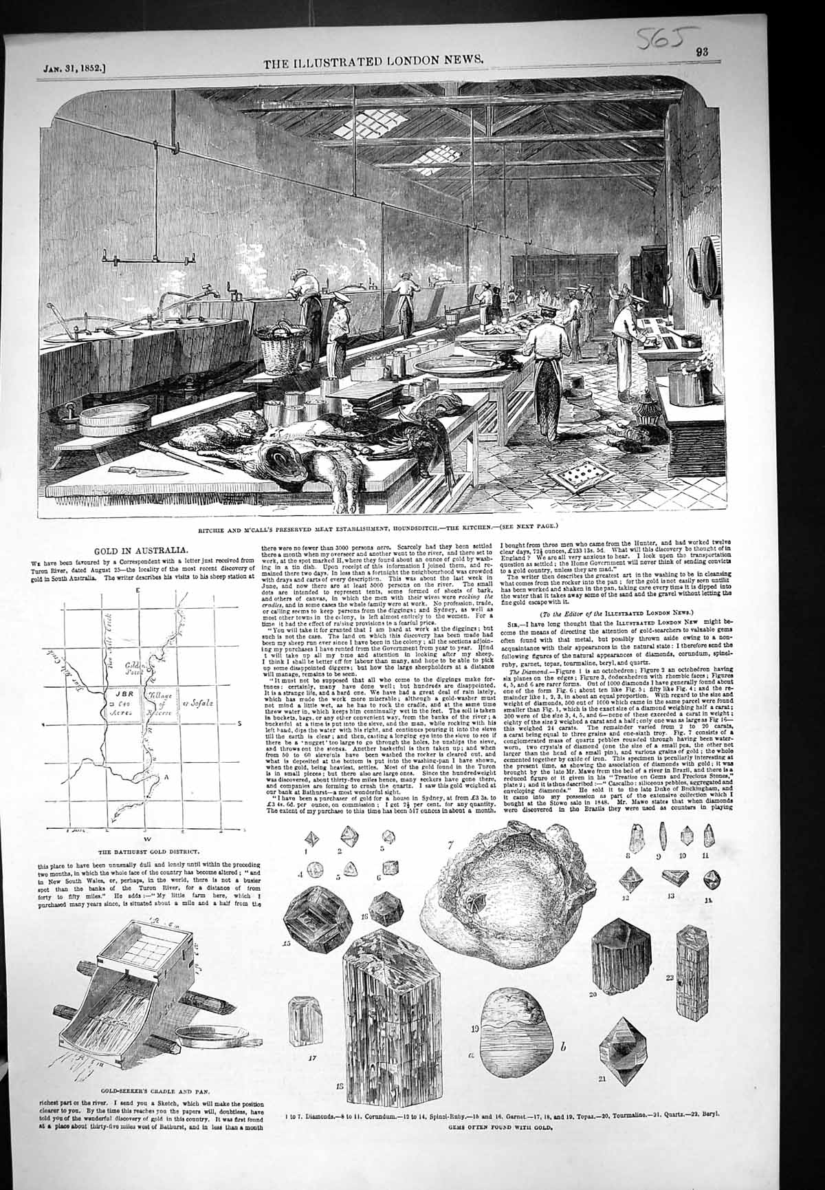 Antique Print 1852 Ritchie M'Call Meat Houndsditch GAustralia Bathurst Crad