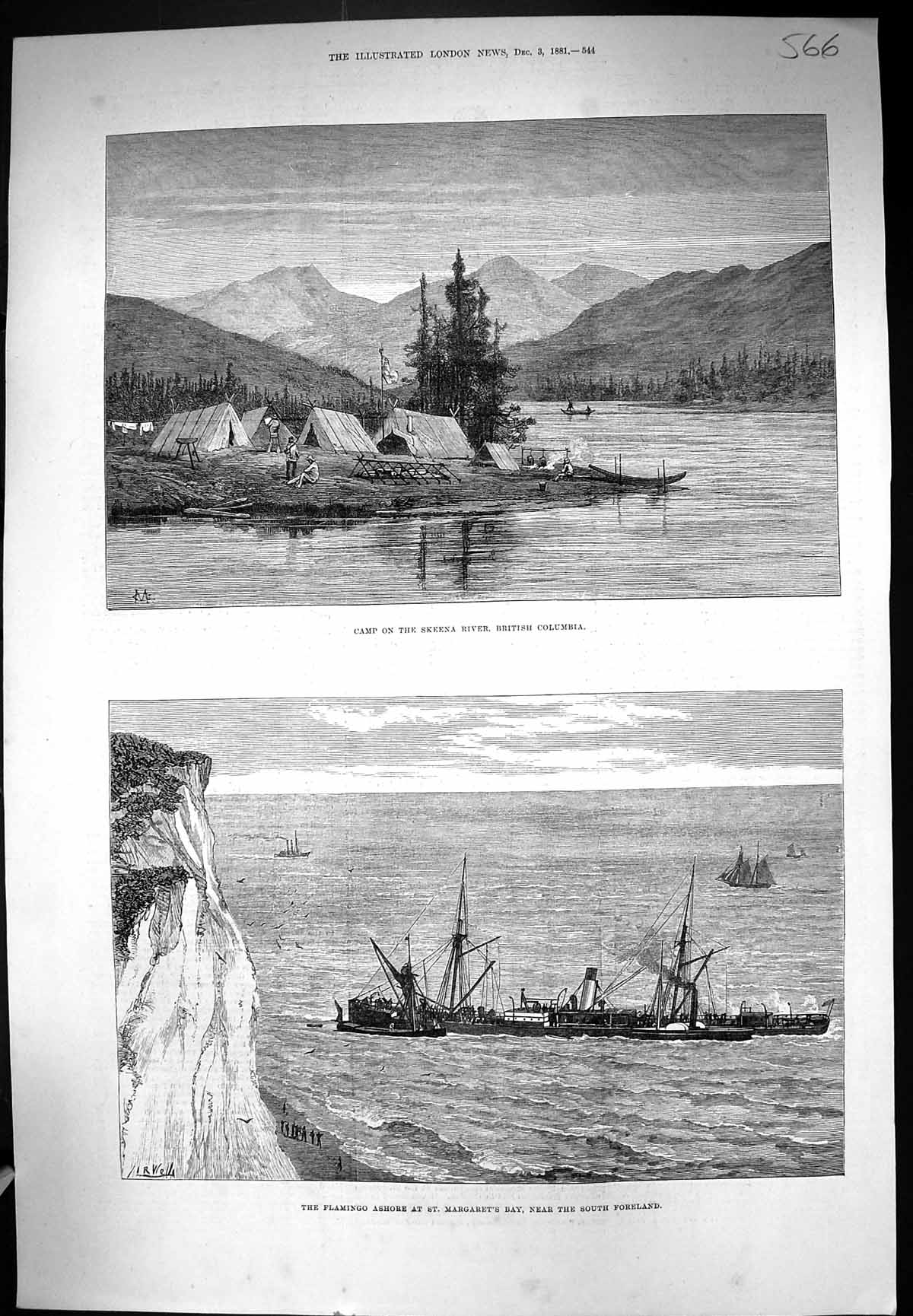 Old 1881 Camp Skeena River British Columbia Flamingo Ship St. Margare Victorian