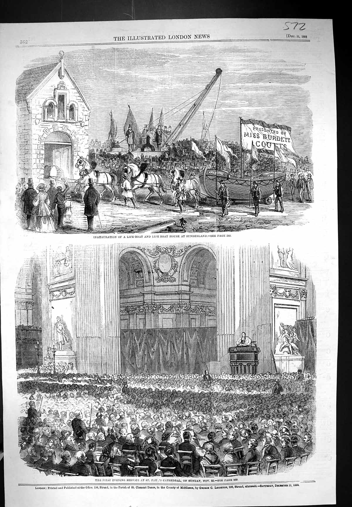 Old 1858 Inauguration Life-Boat House Sunderland Evening Service Paul Victorian