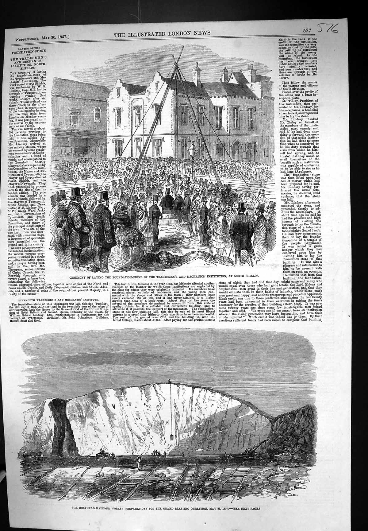 Old 1857 Foundation-Stone Mechanics Institution Holyhead Harbour Work Victorian