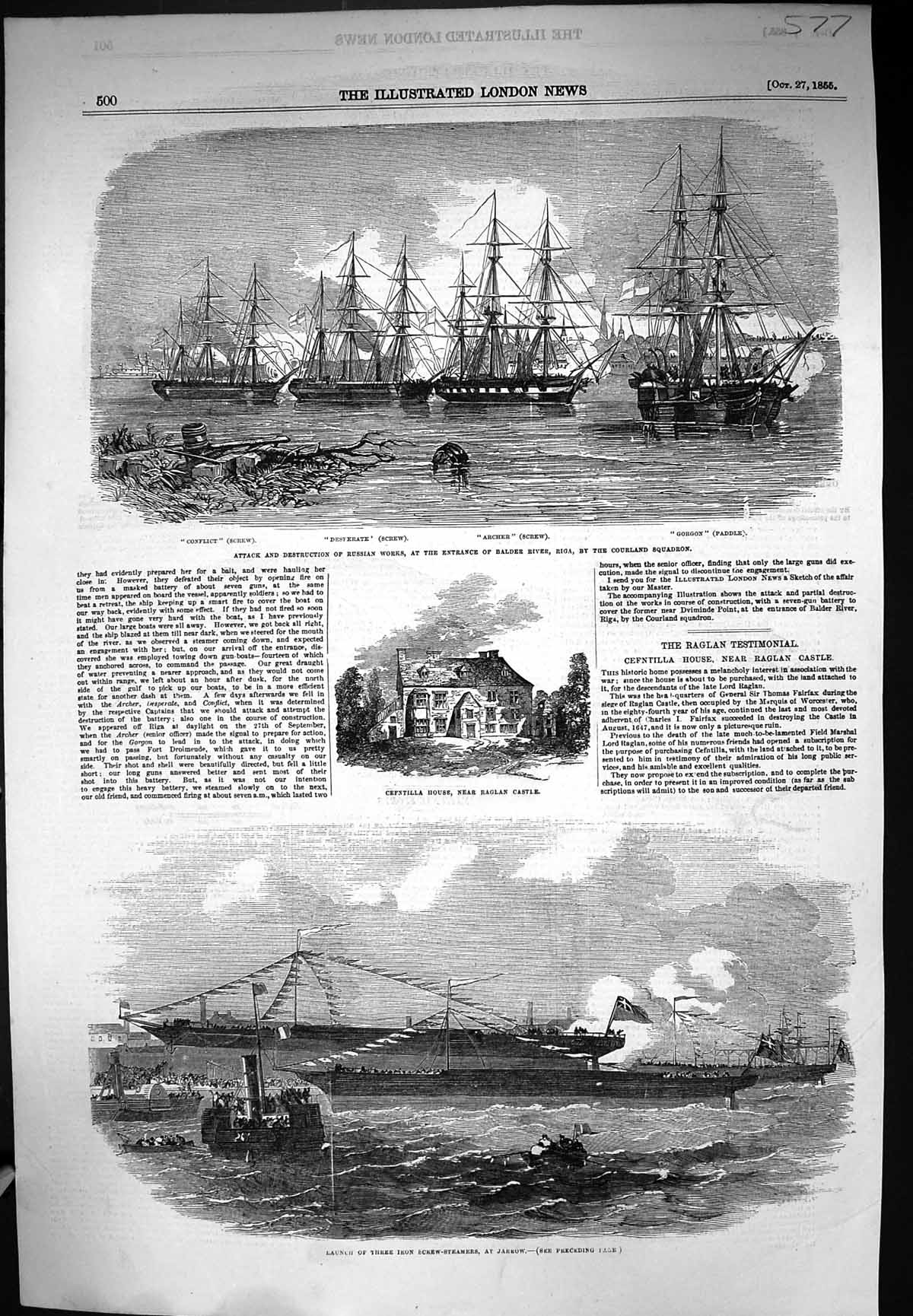 Old 1855 Russian Works Balder River Riga Conflict Gorgon Archer Cefnt Victorian