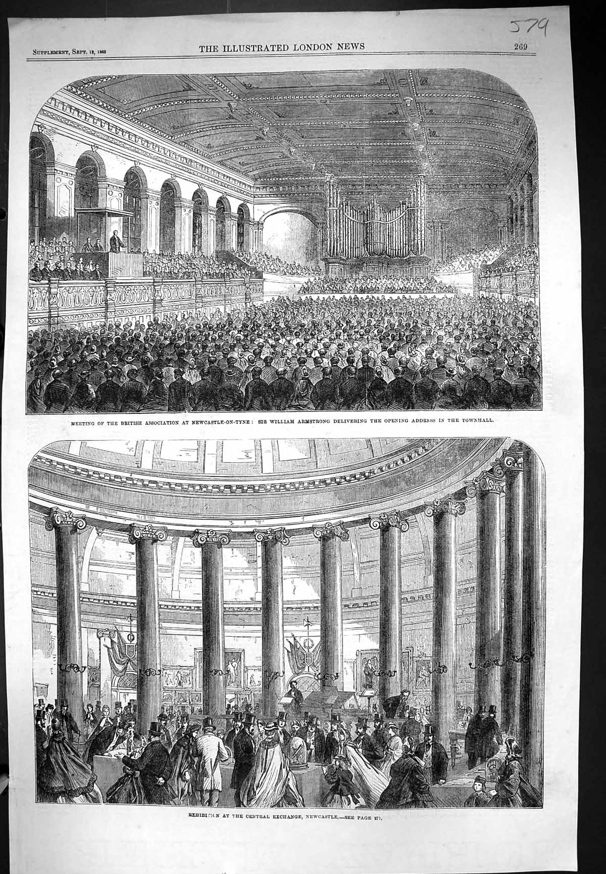 Old 1863 Exhibition Exchange Newcastle British Association William Ar Victorian